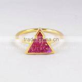 Golden Plated Metal Ring With Druzy Stone Cocktail Stacking Crystal Ring Quartz Gemstone Bezel Ring thumbnail-3