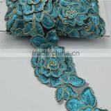 14yards High Quality Vintage Metallic Rayon Embroidery Lace Trim Flower Wide 6cm thumbnail-3