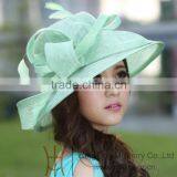 Vintage Women Dress Church Wedding Kentucky Derby Wide Brim Green Racing Hat