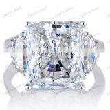 Fashion Alette's Emerald Cut White Gold CZ Engagement Ring thumbnail-1