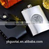 8oz sanding stick Skull standard stainless steel hip flask with leather bag