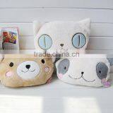 Hot-selling Light Pink Big Eye Panda Style Coral Fleece Cusion Blanket 2 in 1 Roll-matt, Baby's Folding Plush Blanket