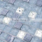Silver Gold Foil & Marble Stone mix Baby blue Crystal Glass Mosaic Tile
