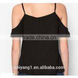 Basic Cold Shoulder Tee Strap Black Woman Off Shoulder Blouses thumbnail-3