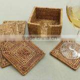 Square Rattan Coasters With Holder / Rattan Coasters Rattan Platemat thumbnail-3