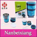 2 Layer Stackable Stainless Steel Dinner Bucket With Cutlery Sets