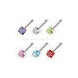 Square Gem Piercing 316l Surgical Stainless Steel Nose Ring Jewelry / Nose Studs For Wedding thumbnail-1