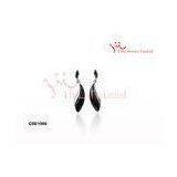 Long Drop Plain Silver Leaves Shaped Ceramic Huggies Earrings In Fancy CZ Stones thumbnail-1