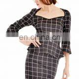2015 New Product Elegant Fancy Windowpane Plaid Print Women Peplum Dress Long Sleeve Wholesale thumbnail-3