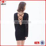 2014 Winter Women Dress Crisscross Cutout Back Floral Lace Sheath Dresses thumbnail-1