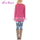 Solid Rose Red Irregular Knot Fashion Ladies Long Sleeve Women Top and Blouses thumbnail-2