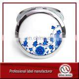 High Quality Custom Made Blue And White Porcelain Style Sliver Promotion Gift Cheap 70mm Metal Epoxy Pocket Mirror thumbnail-1