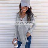 2020 New Arrival Fashion Style Long Sleeve V-neck Solid T-shirt For Women thumbnail-5