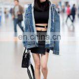 Wholesale Korea Style Detachable Knitted Hoodie Fashion Classic Women Men Unisex Jean Denim Bomber Jacket thumbnail-4