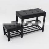 Customized Black PVC Leather Luxury Shoe Rack Ottoman Rectangle Long Double Size Beach With Metal Frame thumbnail-2