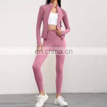 Outdoors Gym Fitness Wear Fleece Leggings Suits Custom Logo Yoga Sports Sets With Jackets For Women thumbnail-2