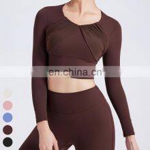 Custom Yoga Tops Quick Dry Warm Running Clothing Spelling Yarn Fixed Cup Sports Bra Gym Fitness Tshirt Yoga Crop Top For Women thumbnail-4