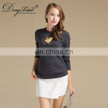 Patchwork Pattern Winter Pullover 100% Cashmere Crew Neck Women Knitwear Sweater thumbnail-1