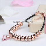 Fashion Austrian Crystal Plated Bracelets Leather Rope Heart Love Beads Bangles Jewelry thumbnail-2