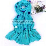 New Product Fashion Daisy Embroidered Scarf With Chinese Knot Tassel WJ-670 thumbnail-2