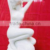 Naked Woman Statue White Marble Stone Hand Sculpture Carving thumbnail-1