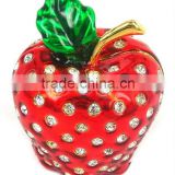 metal crystal apple design jewelry box with magnet closure,good quality and various designs,passed SGS factory audit