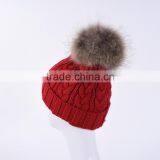 Ladies Knit Hat With Raccoon Fur Pompom for Winter Dobby Image Knit Hat KZ160075 thumbnail-4
