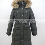 Women Winter Knee Length Rib Collar Duck Down Puffer Jacket With Fur Hood thumbnail-4