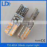 New Arrival 12V LED Bulb Canbus no Error 3014SMD 24leds T10 LED With Crystal