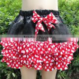 Mini satin ruffle tutu, red polka dots girls skirts with ribbon bow