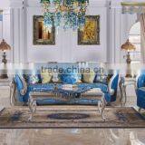Graceful Blue Fabric Solid Wood Hand Carving Frame Living Room Sofa Set thumbnail-1