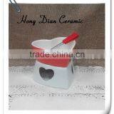 Fondue Shape Heart Set ,Red Chinese Heart Shape Ceramic Chocolate Fondue thumbnail-2