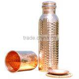 Copper Thermous Bottle With Glass | Good Health Copper Hammered Bottle thumbnail-2