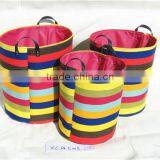 Round Storage and Laundry Basket With Strip Pattern and Handle thumbnail-2