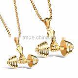 Fashion Men's Silver Black Gold Stainless Steel Dumbbel Pendant Necklace thumbnail-4