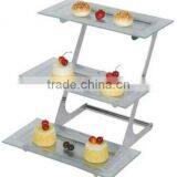 3 Layer Glass Board Stainless Steel Buffet Display Shelf thumbnail-1