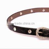 Fashion Rhinestone Decorated Pin Buckle Sex Girl Black Thin PU Waist Belt thumbnail-3