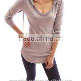 Cotton Hoodie Ribbed Sides Pocket Curve Hem Tunic Casual Top Adult Age Plain Crop Tops,long Sleeve Top,online Clothing Store thumbnail-3