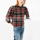 2017 AW New Collection Back Neck Design Plaid Women Top Blouses in Red Color of Clothing Factory thumbnail-4