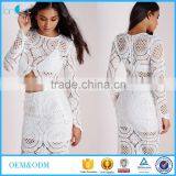 Crochet Ladies Fashion Two Piece Sets Three Color Designs Bridesmaide Wear White Lace Sets thumbnail-1
