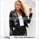 Autumn Fashion Motorcycle Jackets Brief Coat Embroidered Flowers Short Sheep Leather Clothing thumbnail-1
