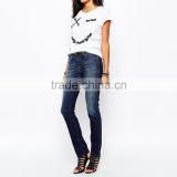 plain straight latest design jeans pants for girl washed custom
