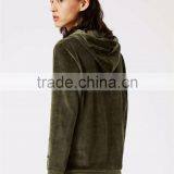 MGOO Plain Basic Velour Classic Fit Hoodie Front Pocket Olive Green Velvet Pullover Men thumbnail-3