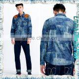 2017 Fashion Premium Mens Washed Thin Checked Denim Shirts With Suede Patch thumbnail-1