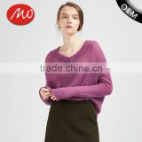 wholesale beautiful purple v collar ladies latest wool knitted sweater design with high grade