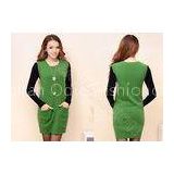 S M Crew Neck Sleeveless Womens Pullover Sweaters With Pockets , Green Long Dress Sweater
