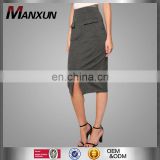 Exquisite midi length grey patch pocket elegant high-waisted tight pencil skirt