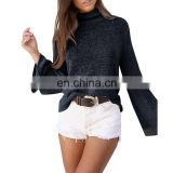 Latest Fashion Turtleneck Knitted Design Loose T Shirt For Women Casual