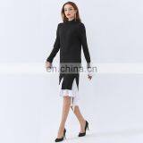 TWOTWINSTYLE Sweater For Women O Neck Long Sleeve Irregular Hem Loose Sweater Patchwork Casual thumbnail-5