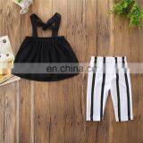 Girls Summer Outfit Kids Black Camisole Tops + Stripe Pants Set for 1-6T thumbnail-3